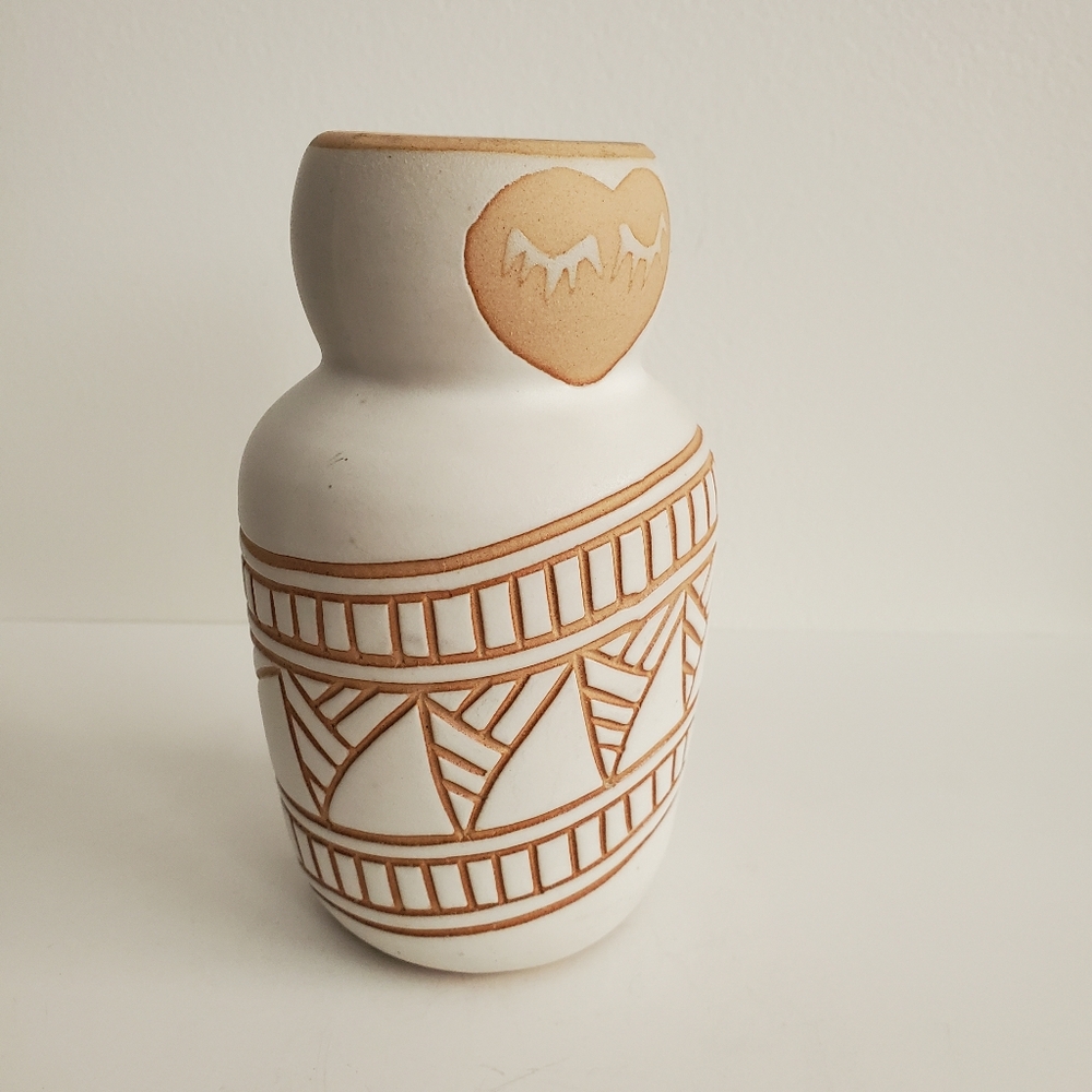 Anthropologie ceramic mini bud vase south western style two tone